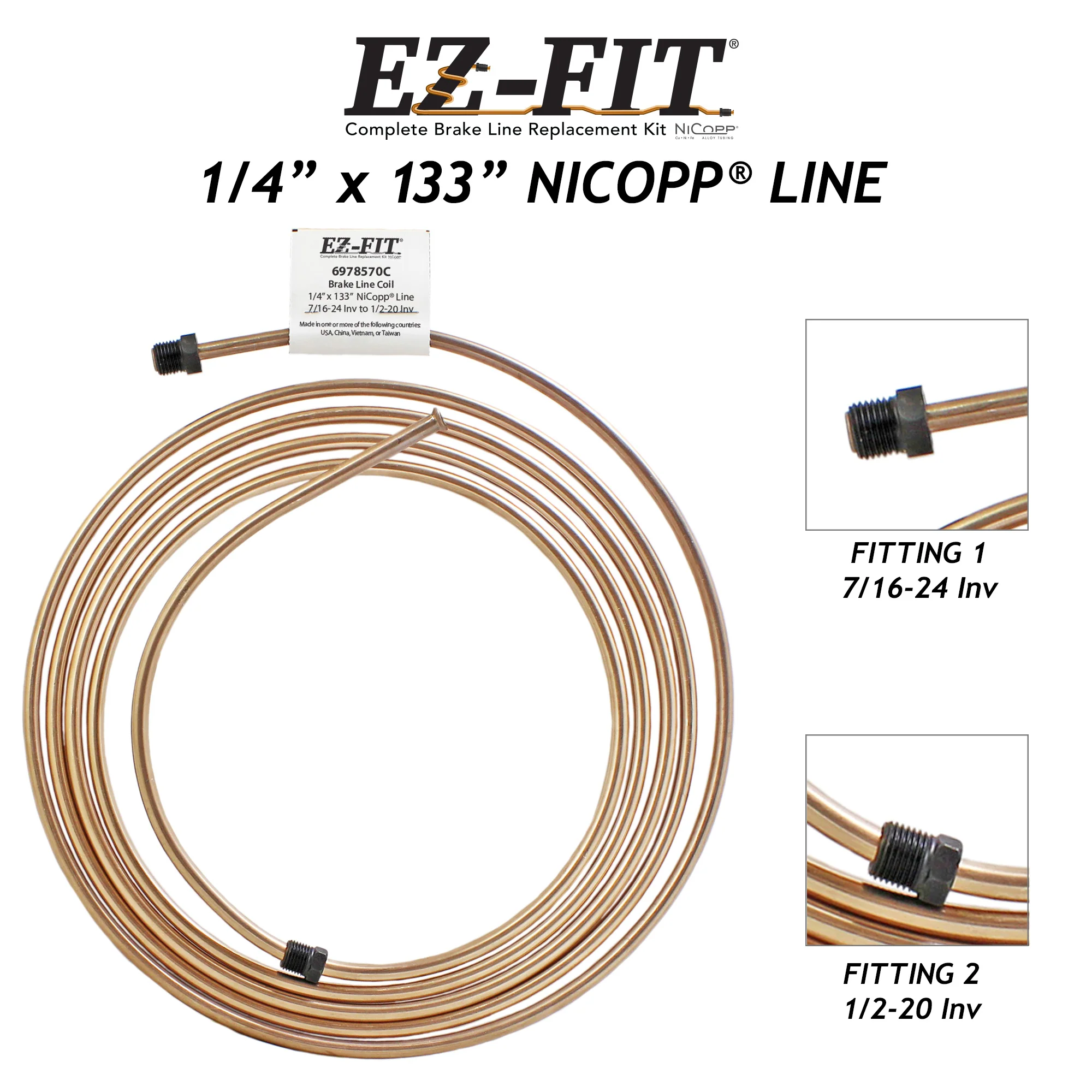 EZ-Fit NiCopp Brake Line 1/4" x 133" – Pre-Flared 7/16-24 I & 1/2-20 I - Image 2