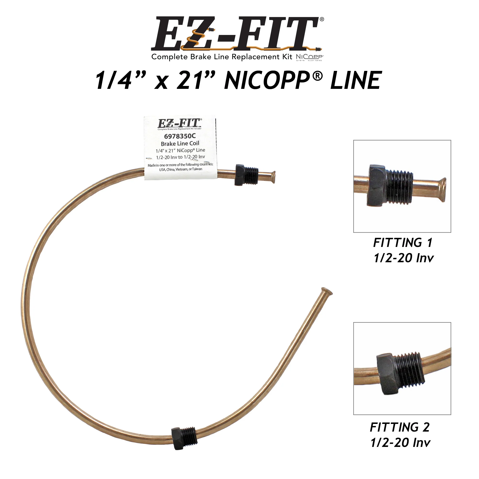 EZ-Fit Nickel Copper Brake Line - 1/4" x 21", (1/2-20 I)(1/2-20 I) - Image 2