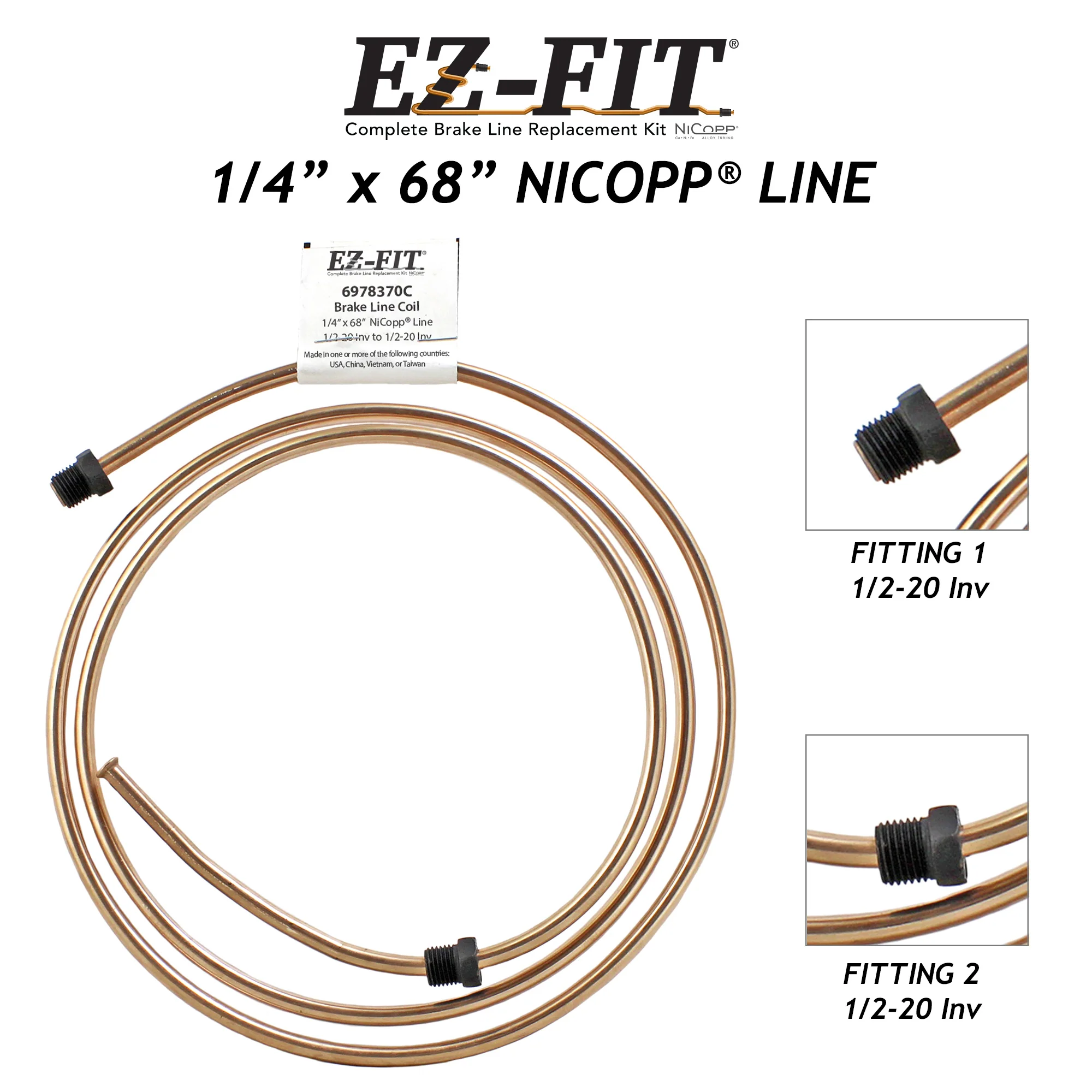 EZ-Fit Nickel Copper Brake Line - 1/4" x 68", (1/2-20 I)(1/2-20 I) - Image 2