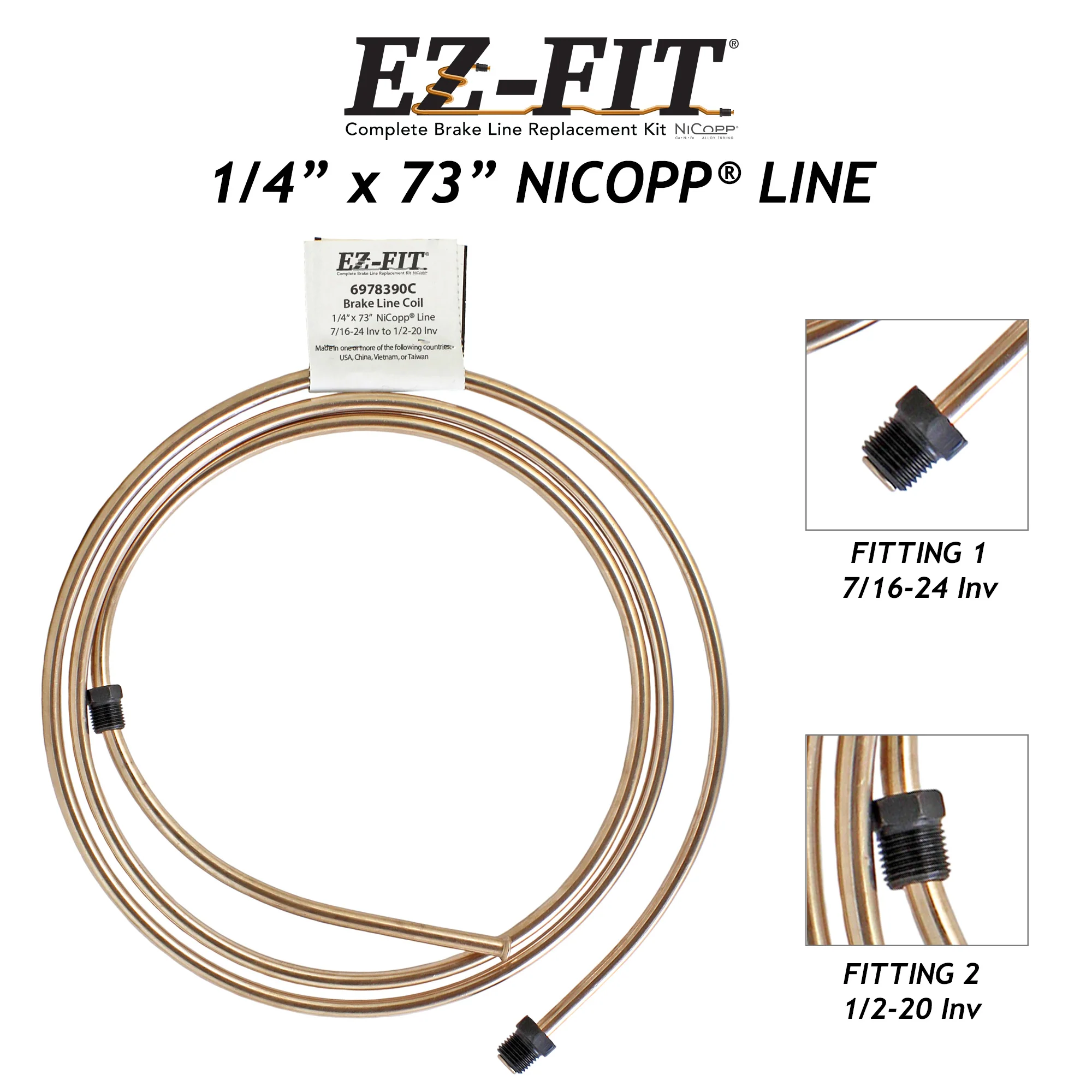 EZ-Fit Nickel Copper Brake Line - 1/4" x 73", (7/16-24 I)(1/2-20 I) - Image 2