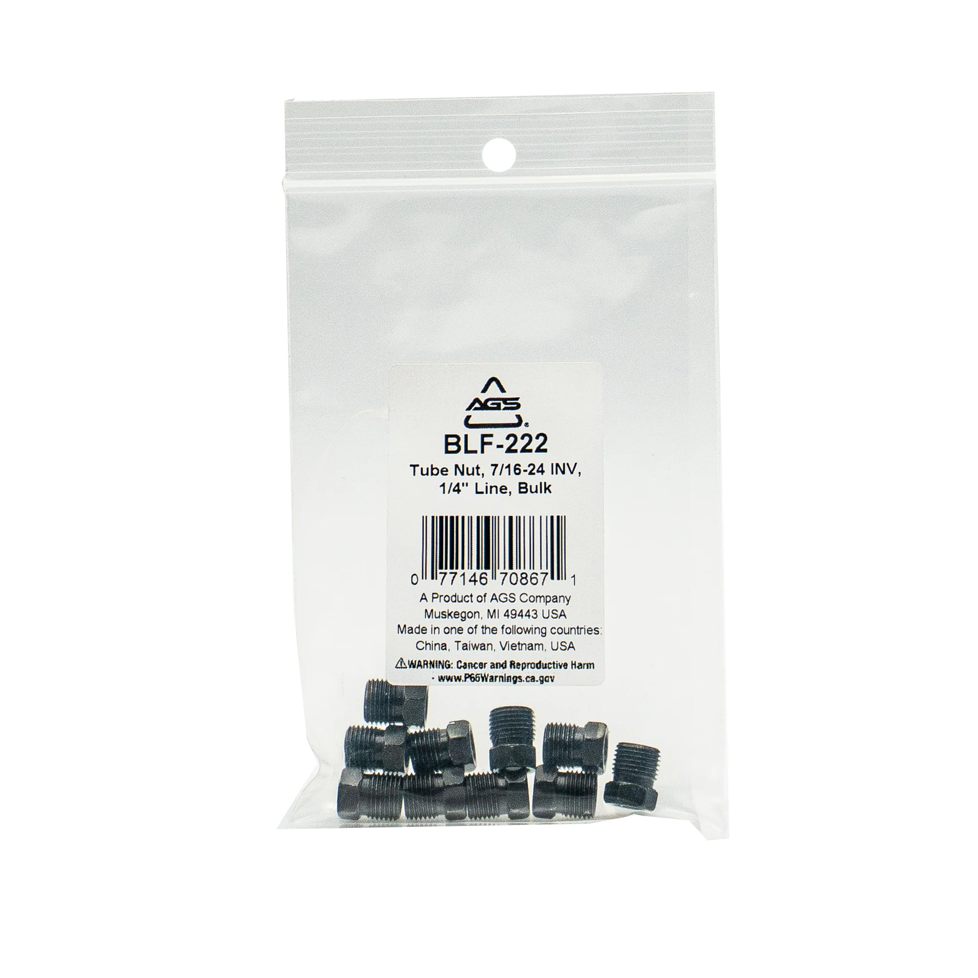 Black Oxide Tube Nut, 7/16-24 INV, 1/4" Line
