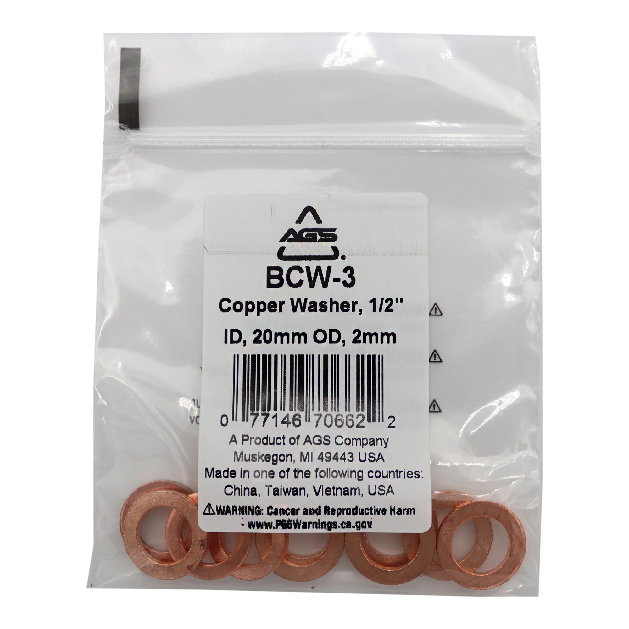 Copper washers, 1/2" ID, 13/16" OD, Bag of 10 - Image 2