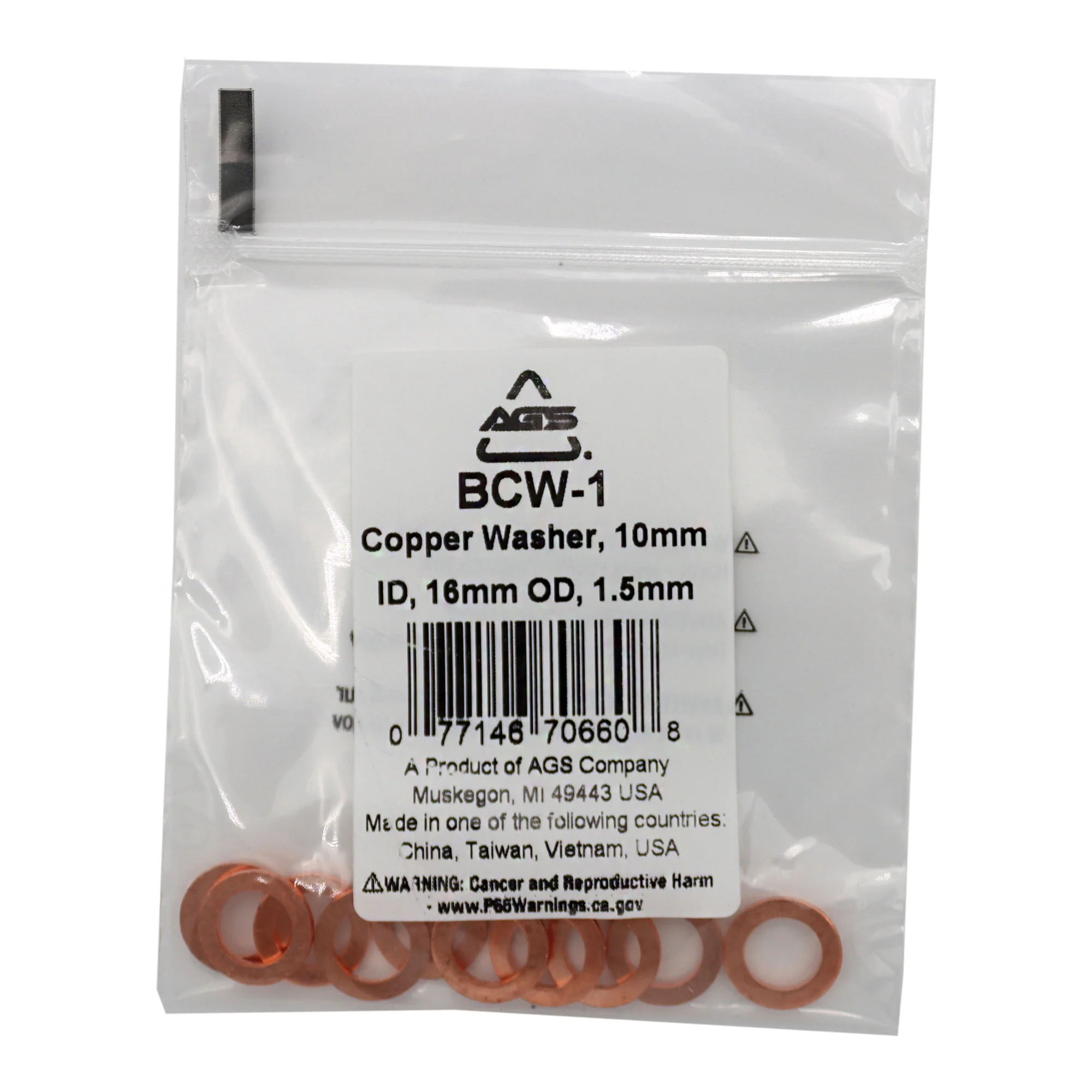 Copper Washers, 10mm ID, 16mm OD, Bag of 10 - Image 2