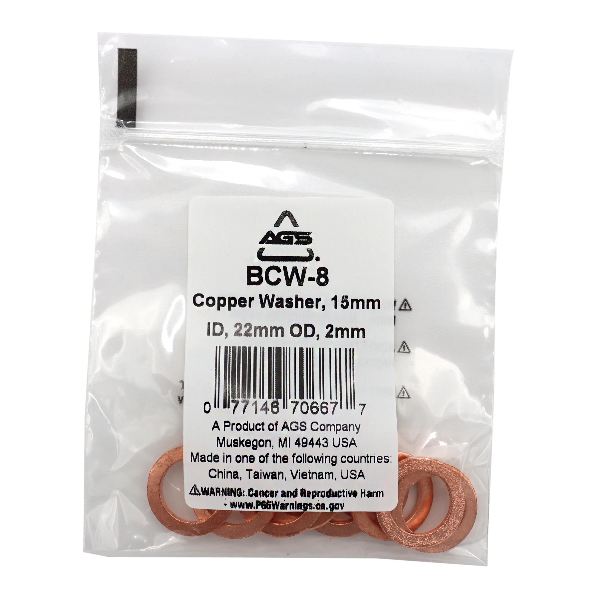 Copper Washers, 15mm ID, 22mm OD, Bag of 10 - Image 2