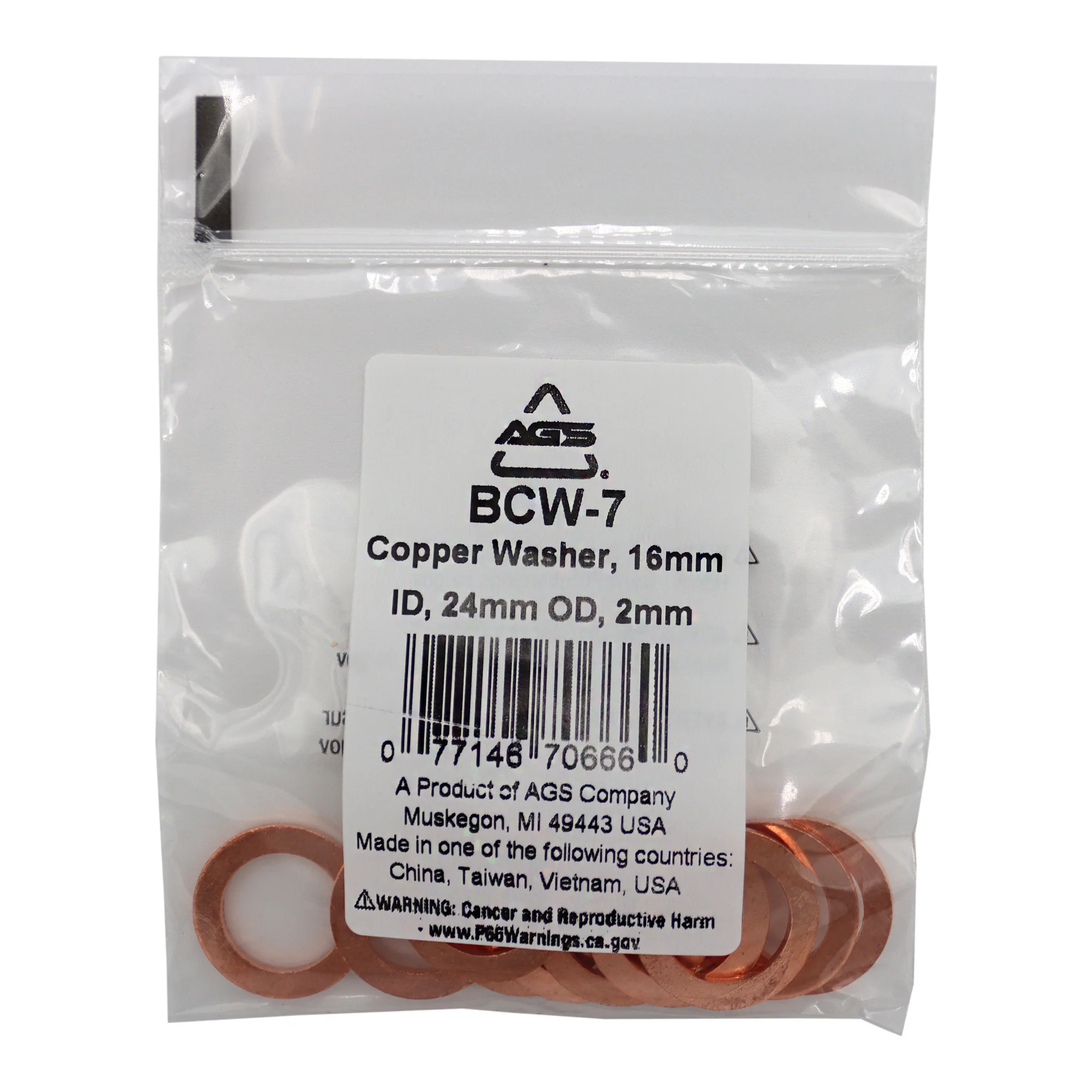 Copper Washers, 16mm ID, 24mm OD, Bag of 10 - Image 2