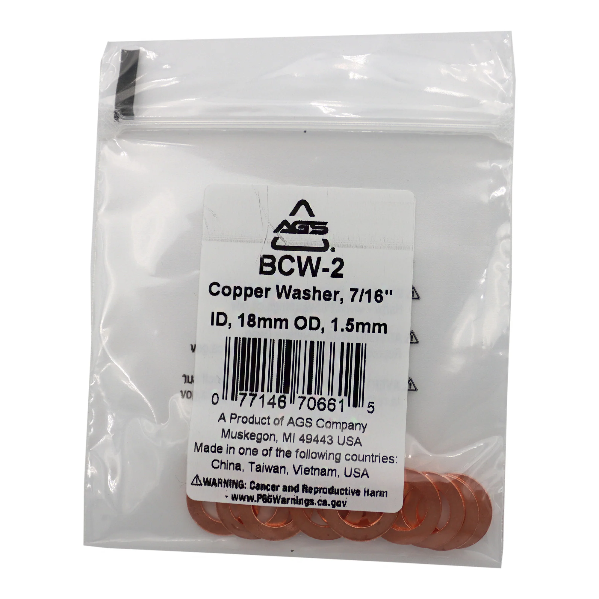 Copper Washers, 7/16" ID, 11/16" OD, Bag of 10 - Image 2