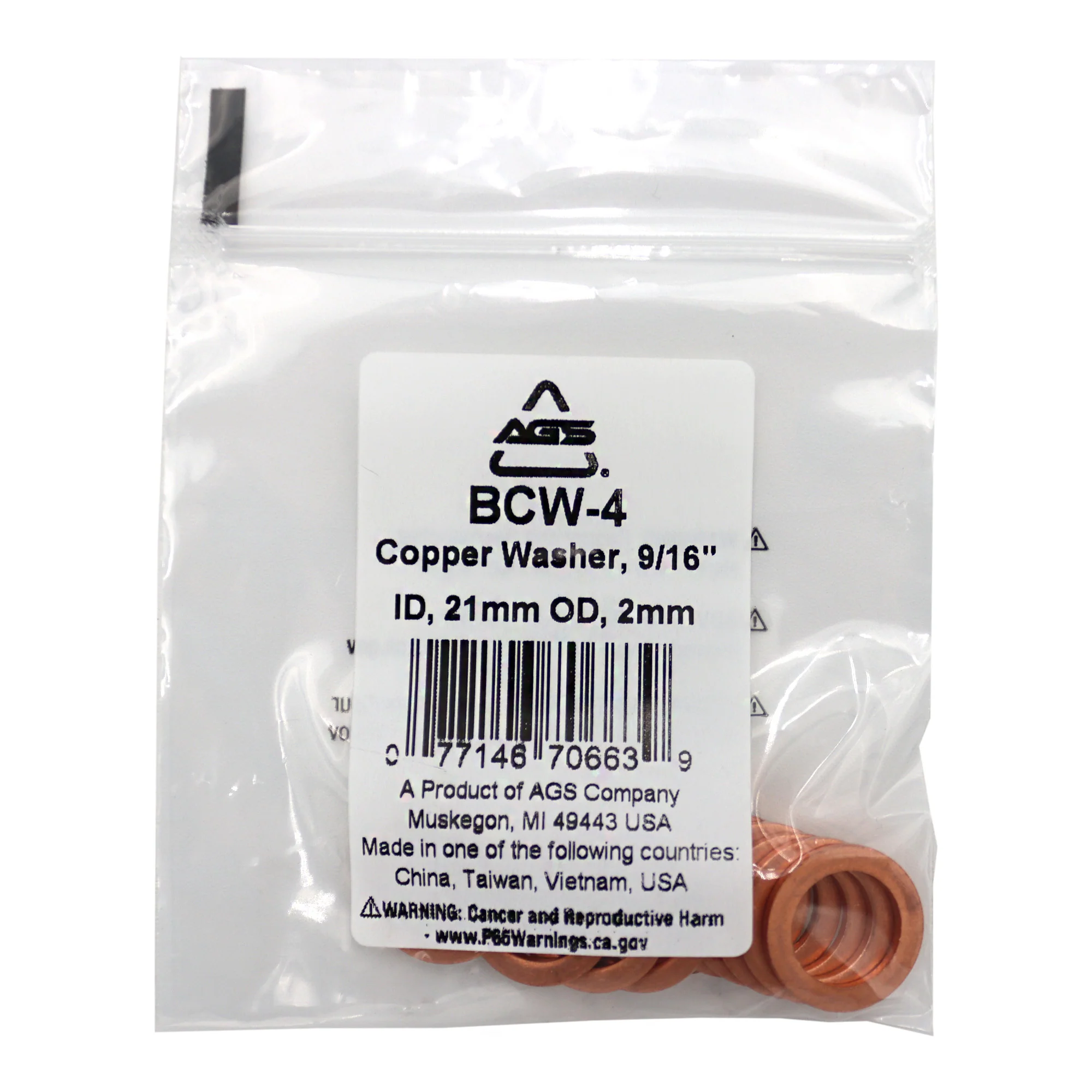 Copper Washers, 9/16" ID, 13/16" OD, Bag of 10 - Image 2